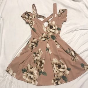 Chic Pink Floral Mini Dress with Cross Back